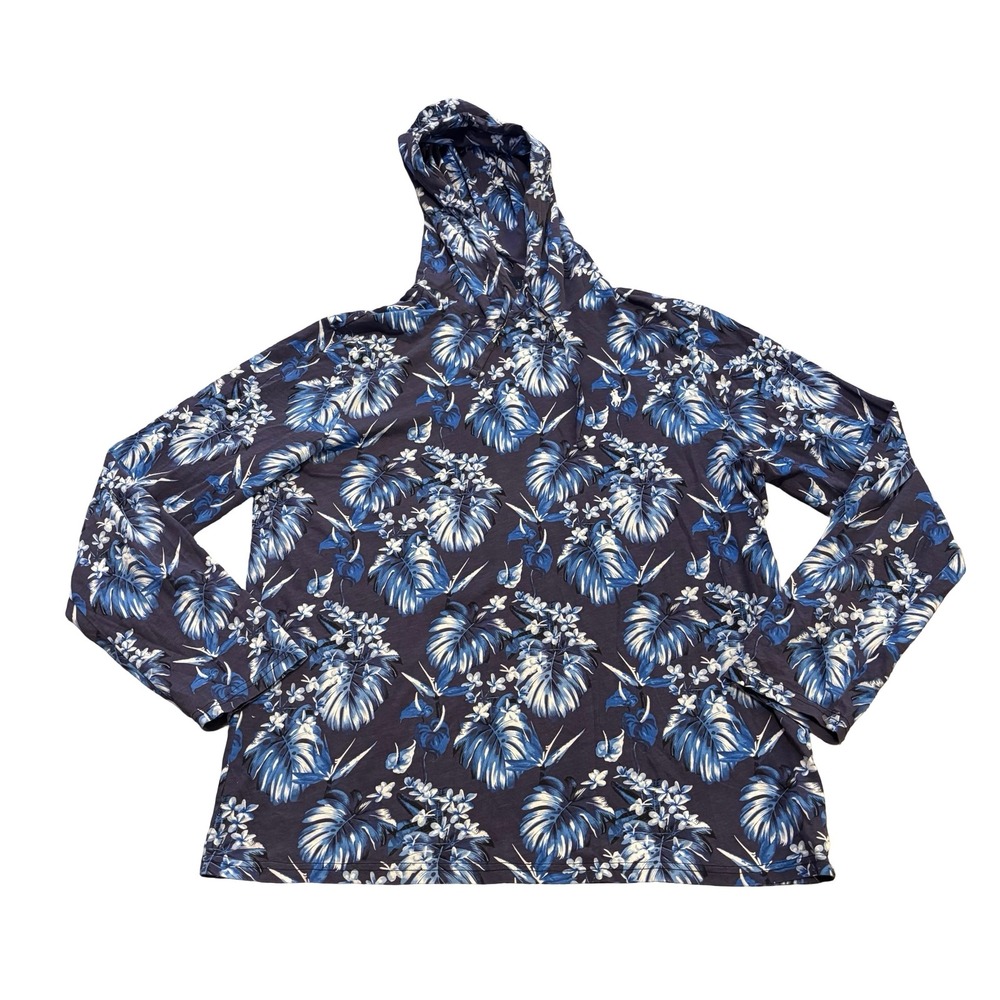 Polo Ralph Lauren Mens Blue Tropical Floral Monstera Cotton Hooded T-Shirt L